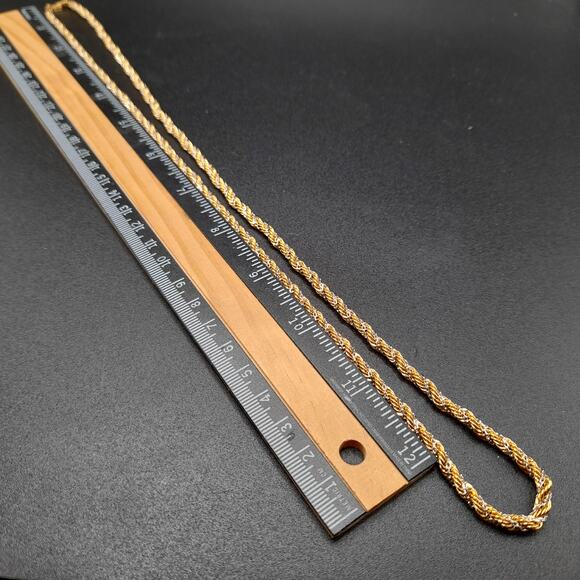 Monet Gold Silver Rope Chain Necklace, Sister Clasp, Gold Plated, 1960s Vintage - Picture 7 of 10